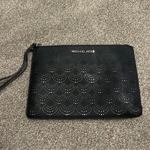 Michael Kors Black Perforated Wristlet Clutch